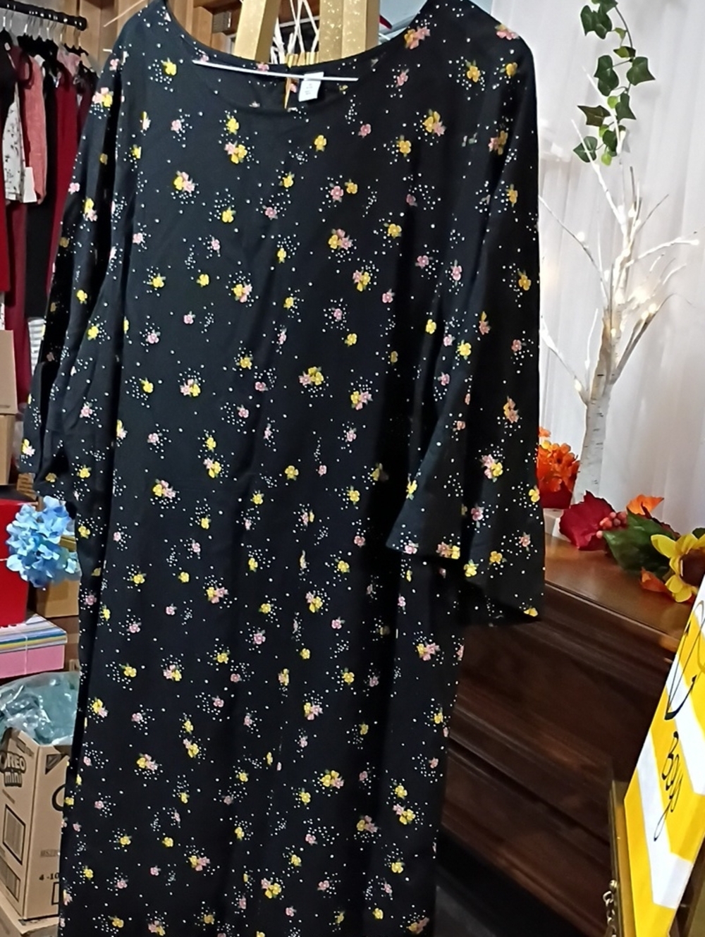 Old Navy Black Floral Kids Nightgown with Yellow and Pink Blooms